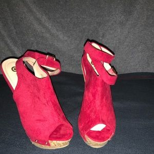 Brand new red suede wedge heels
